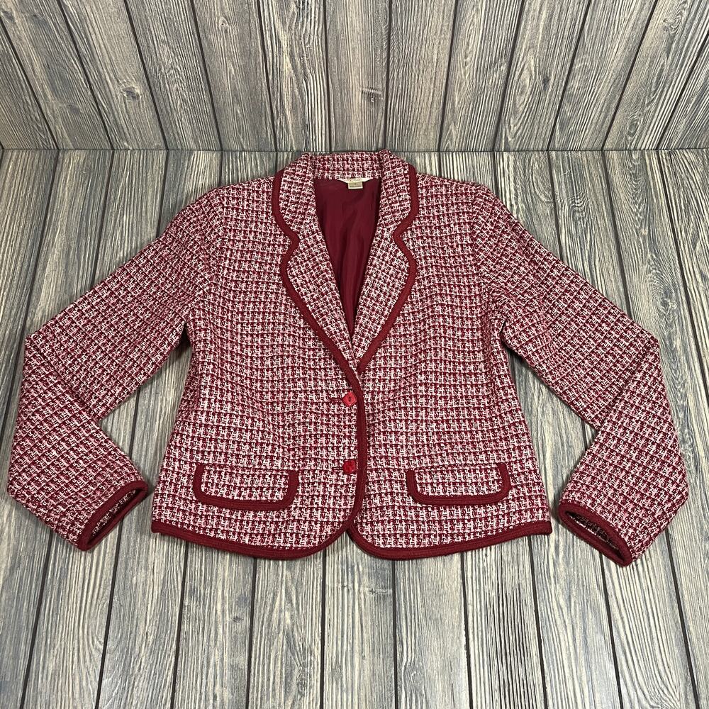 Christopher &‎ Banks Blazer Knit Women Junior Sz S Red Boucle Tweed Professional